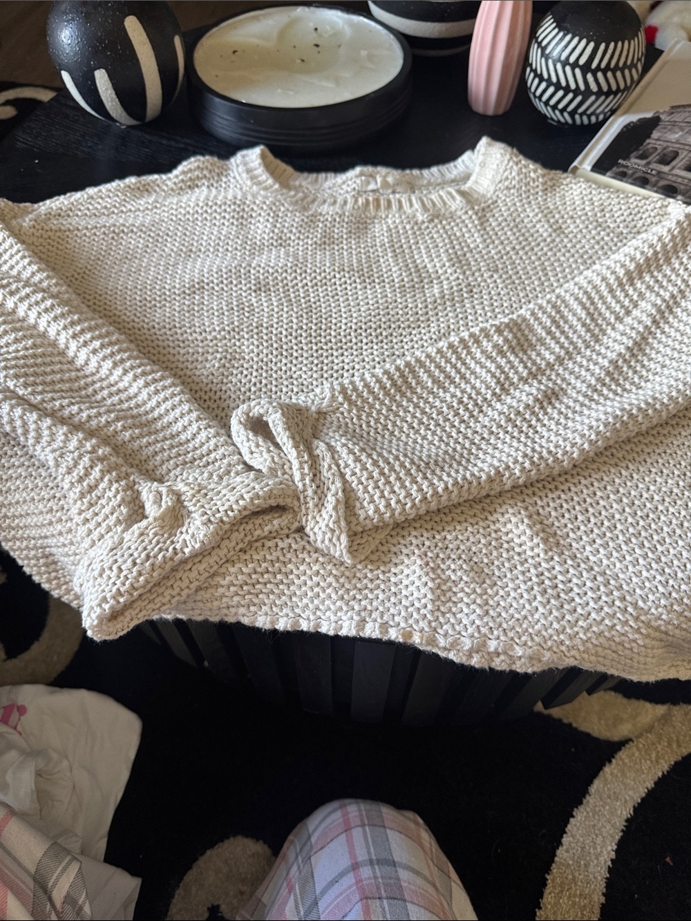 Blu Pepper Cream Crewneck Chunky Knit Sweater